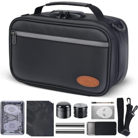 Large lockable storage case with grinder jar metal box travel safe organizer bag - Picture 1 of 8